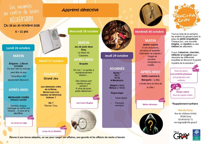 Programme Récréa'Gray vacances toussaint primaires 