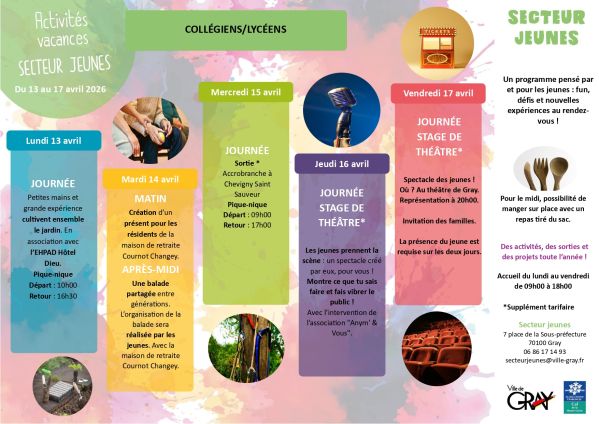 Programme maternelles vacances de printemps Récréa'Gray Programme maternelles vacances de printemps Récréa'Gray