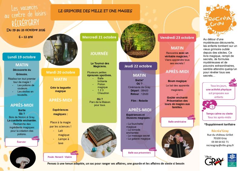 Programme Récréa'Gray vacances toussaint primaires 