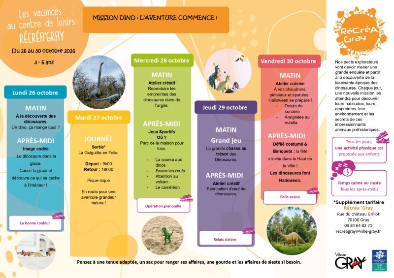 Programme Récréa'Gray vacances toussaint maternelles Programme Récréa'Gray vacances toussaint maternelles