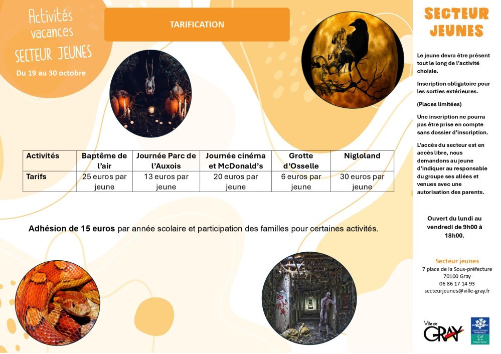Programme vacances toussaint secteur jeunes gray