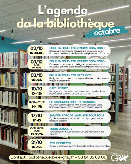 L'agenda de la bibliothèque de Gray - octobre