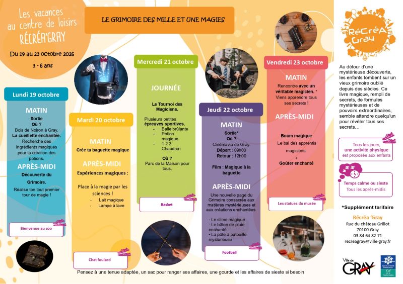 Programme Récréa'Gray vacances toussaint maternelles Programme Récréa'Gray vacances toussaint maternelles