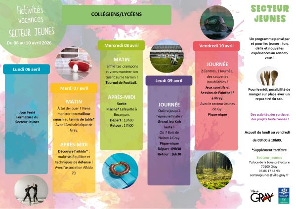 Programme maternelles vacances de printemps Récréa'Gray Programme maternelles vacances de printemps Récréa'Gray