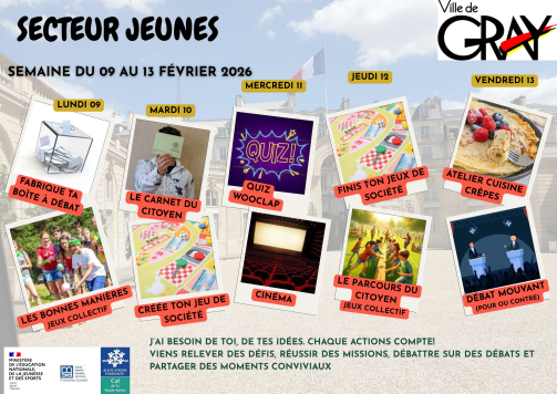Programme de la semaine du 9 au 13 février pour le secteur jeunes de Récréa'Gray