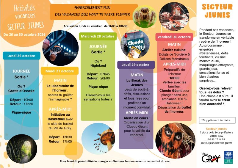 Programme vacances toussaint secteur jeunes gray