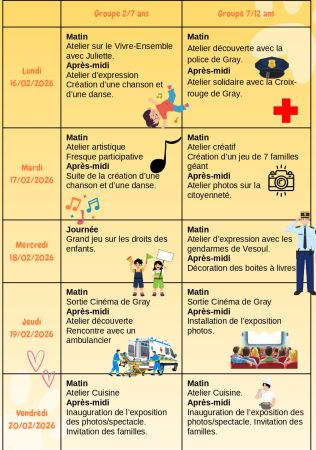 Programme semaine du 16 au 20 février pour le secteur jeunes à Récréa'Gray