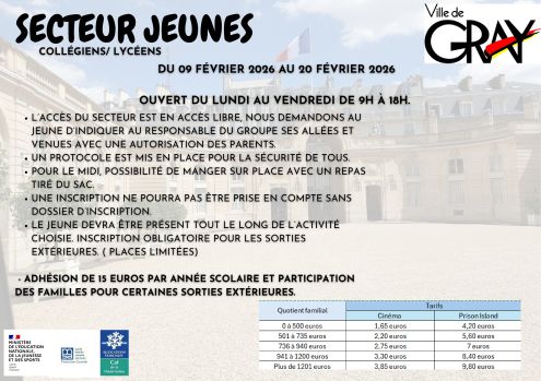 Programme secteur jeunes Récréa Gray vacances février Programme secteur jeunes Récréa Gray vacances février